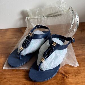 OkaB Navy Neptune T-Strap Sandals